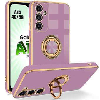 Coque pour Samsung Galaxy A14 4G/5G, Violet, en Silicone Liquide avec Support à Anneau Rotatif, Protection Antichoc - BOOLING - 1