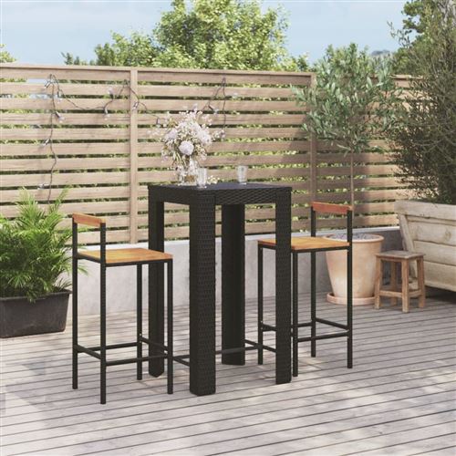 Non Communiqué Noir Vidaxl Ensemble De Bar Jardin 3 Pcs Poly Rotin/Bois Massif Acacia, Ensemble De Table De Bar, Table Et Chaise De Bar De Petit Déjeuner, Ensemble De Bistro
