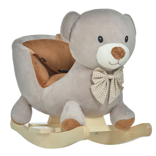 Cheval à bascule jouet à bascule ourson fauteuil intégré ceinture de sécurité fonction sonore grognement gris marron