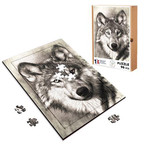 Puzzle en Bois Loup Format A3 + Sticker Collant intégré et accroche