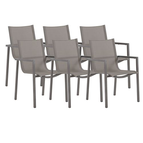 Lot 6 chaises de jardin en aluminium coloris gris - Longueur 61 x Hauteur 86 x Largeur 57 cm -JUANIO-