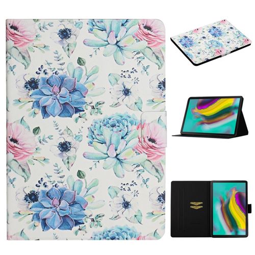 Etui en PU impression de motifs de fleurs avec support et porte-cartes fleur bleue pour votre Samsung Galaxy Tab S6 SM-T860/T865