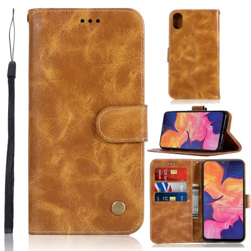 Etui en PU premium vintage avec support marron clair pour votre Samsung Galaxy A10e