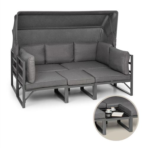 Blumfeldt Ravenna Lounge Salon de jardin polyrotin : Canapé 3 places , table basse avec plateau verre , 2 fauteuils - Coussins inclus