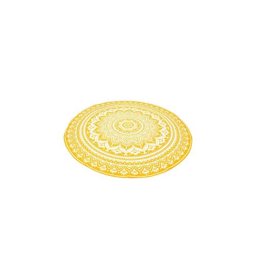 Plaid fouta en coton rond 180 cm MUMBAI jaune, par Soleil d'ocre