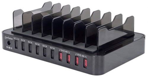 Manhattan 180009 10 Port Usb Station De Charge (76 W – 12 A – Station D'accueil Usb Avec Charge Rapide 2.0–8 Compartiments (noir)
