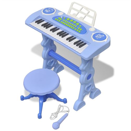 Piano avec 37 touches et tabouret/microphone jouet pour enfants Bleu