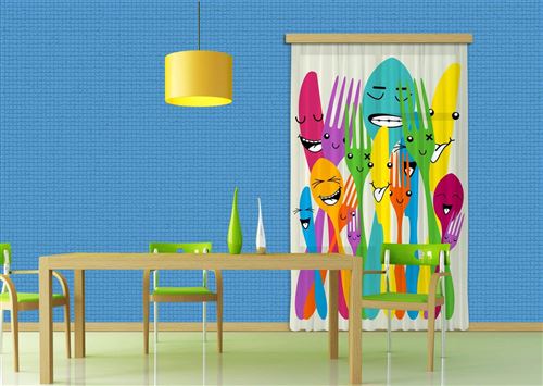 AG Design Rideaux – Cuillères et fourchettes – Rideaux Enfants – Impression Photo 3D - 180 x 160 cm - 1 voilages – FCSL 7509