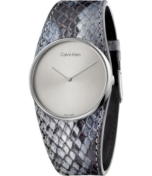 Calvin klein femme 39mm bracelet cuir gris quartz analogique montre k5v231q4