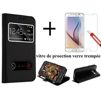 Film verre trempé HD + Etui pour Pochette Noir Samsung Galaxy J3 2017 - 1