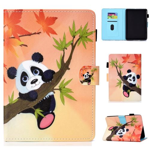 Etui en PU titulaire de la carte feuille d'érable et panda de bambou pour votre Amazon All-New Kindle (2019)