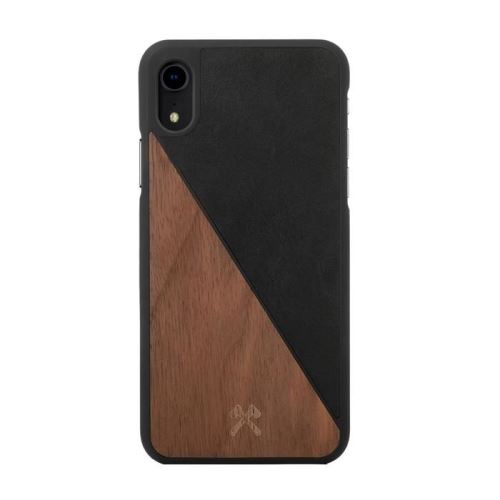 Woodcessories EcoSplit - Achterzijde behuizing voor mobiele telefoon - hout, leer - zwart, walnoot - voor Apple iPhone XR