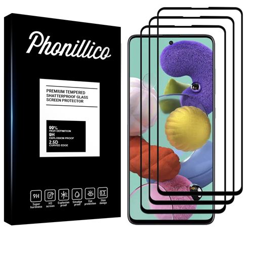 Verre Trempe pour Samsung Galaxy A51 [Pack 3] Film Transparent Bord Noir Vitre Protection Ecran [Phonillico®]