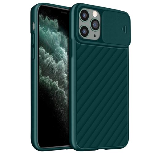 Avizar Coque pour iPhone 11 Pro Max Protection Finition souple striée Cache caméra coulissant Vert