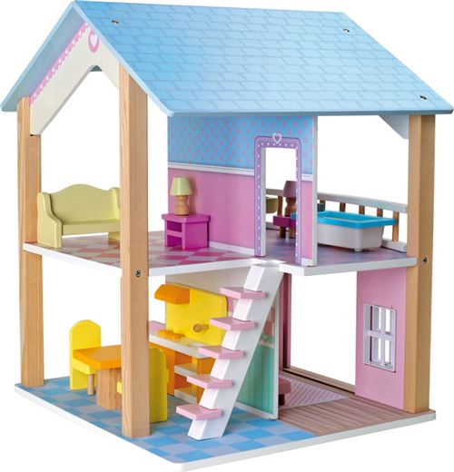 Maison de poupée Toit bleu à 2 étages tournante - 3110