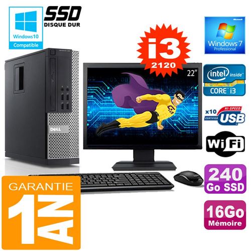 Pc dell 990 sff core i3-2120 ram 16go disque 240 go ssd wifi w7 ecran 22' État correct - Dell reconditionné disponible sur Fnac