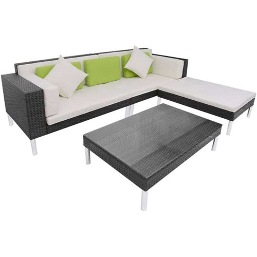 Vidaxl salon de jardin 4 pcs avec coussins r&eacute;sine tress&eacute;e noir 42944