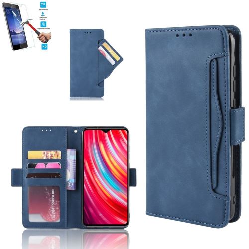 Etui Oppo A5 2020 Portefeuille Bleu Avec Verre Trempé - Housse avec 5 emplacement pour cartes En Cuir Pu
