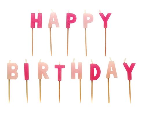 AMSCAN BOUGIES D'ANNIVERSAIRE HAPPY BIRTHDAY 7 CM ROSE CIRE 13 PIÈCES