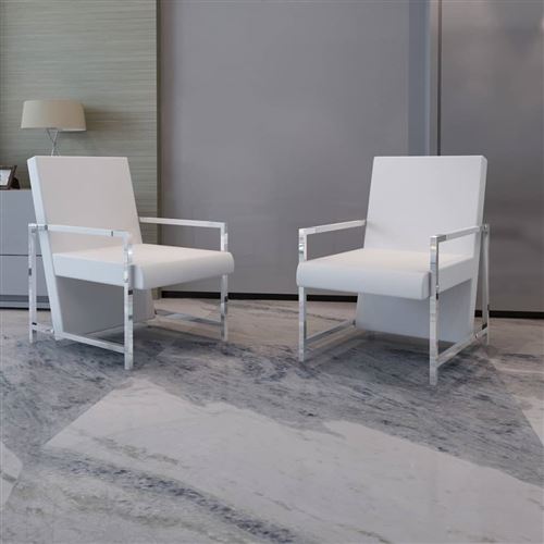 Vidaxl - Fauteuils 2 pcs avec cadre chrom&eacute; Blanc Similicuir Blanc