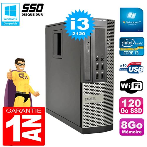 Pc dell 990 sff core i3-2120 ram 8go disque 120go ssd graveur wifi w7