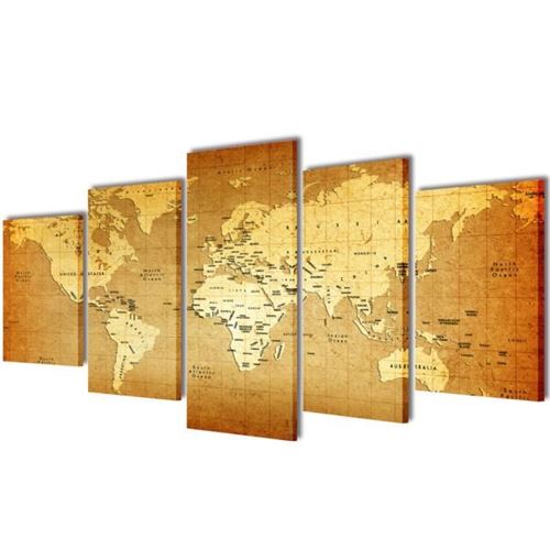 Set de toiles murales imprim&eacute;es ""carte du monde"" 200 x 100 cm