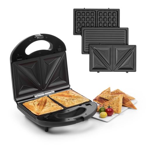 Klarstein Trilit Presse à sandwichs / Gaufrier 3 plaques - Revêtement antiadhésif - Noir