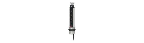 Brennenstuhl 1396200013 Tower Power Prolongateur multiprise encastrable 3 prises avec 2 prises de chargement USB, Argent/noir, 2m