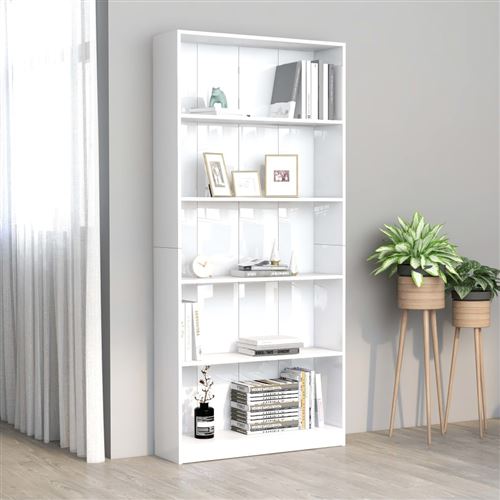 vidaXL Bibliothèque à 5 niveaux Blanc brillant 80x24x175 cm Aggloméré
