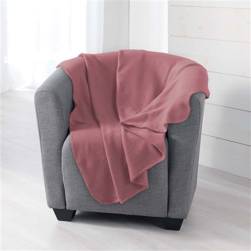 Plaid 125 x 150 cm polaire unie milou Vieux Rose