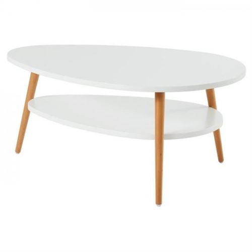STONE Table basse ovale scandinave - Blanc laque mat - L 90 x l 60 cm