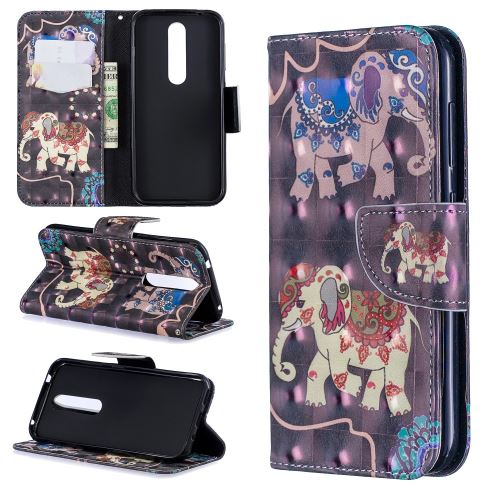 Etui en PU motif imprimé avec support l'éléphant pour votre Nokia 4.2