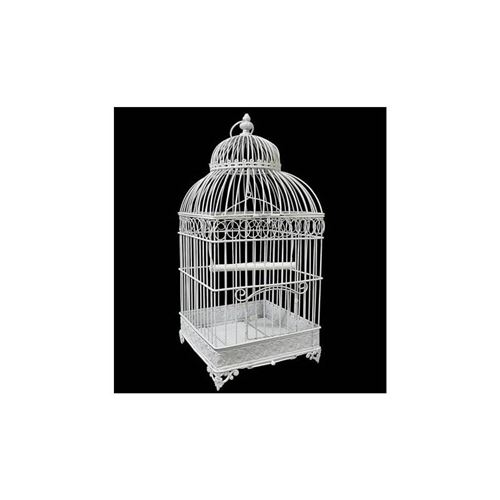 Petite Cage à Oiseaux de Jardin Intérieur Extérieur Carrée en Fer Patiné Blanc 20,5x20,5x45,5cm