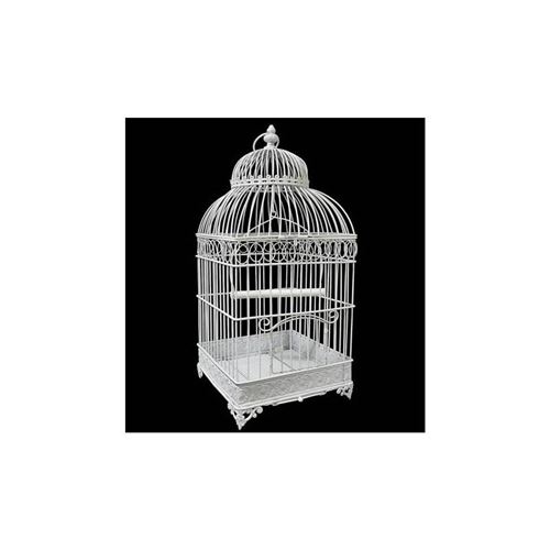 Petite Cage à Oiseaux de Jardin Intérieur Extérieur Carrée en Fer Patiné  Blanc 20,5x20,5x45,5cm