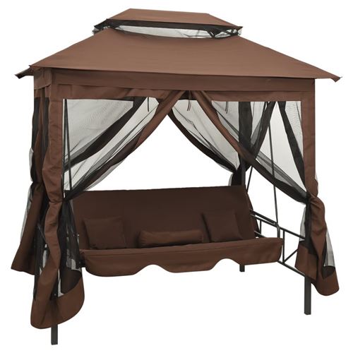 Vidaxl Marron Belvédère Convertible - Kiosque À Balancelle - 2 Personnes - Acier Revêtu - Couleur Café - Image 1