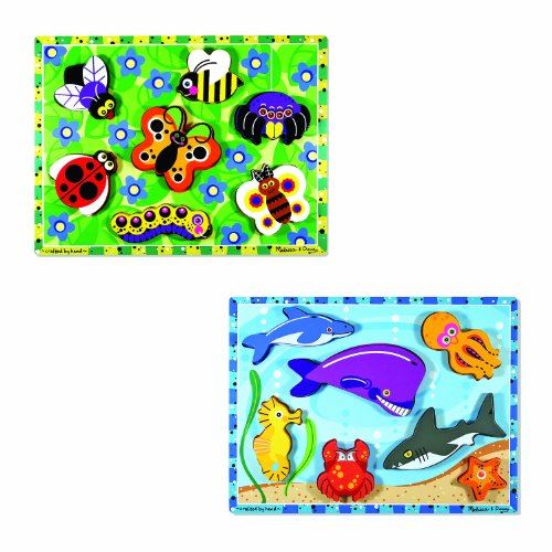 Melissa Doug Wooden Chunky Puzzles Set - Ocean Animals and Insects
