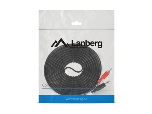 Lanberg env.-10cc mjrc pqp-0100-v6 bk 2 x rca vers jack mâle câble audio stéréo, 10 m noir ca-mjrc-10cc-0100-bk