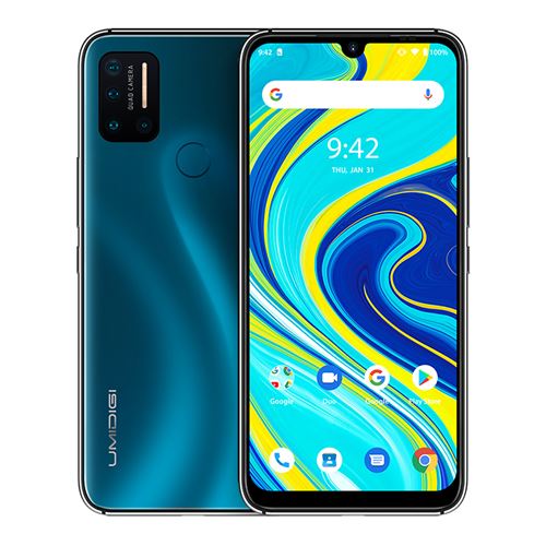 Smartphone A7 Pro 6,3 16MP AI Quad Camera 3 Card-slot 4Go 128Go Océan bleu
