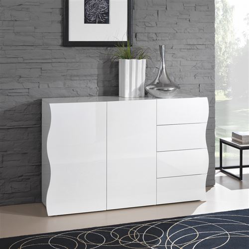 Meuble Buffet Cuisine 130cm 2 Portes 4 Tiroirs Blanc Onda Kommode