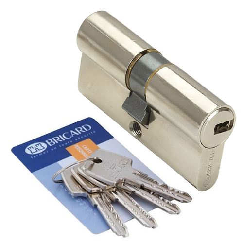 BRICARD ASTRAL 15681 Cylindre 40+40 mm double entr&eacute;e laiton nickel&eacute;