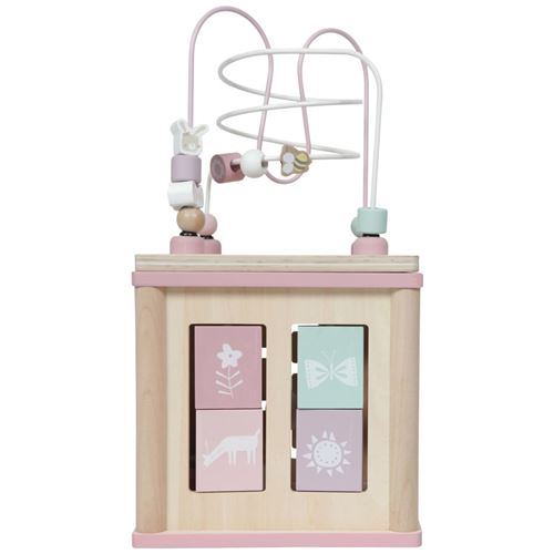 Petit cube d'activités en bois hollandais rose / menthe