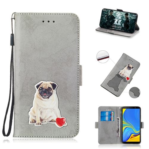 Etui en PU Impression de motifs style rétro gris pour votre Samsung Galaxy A7 (2018)