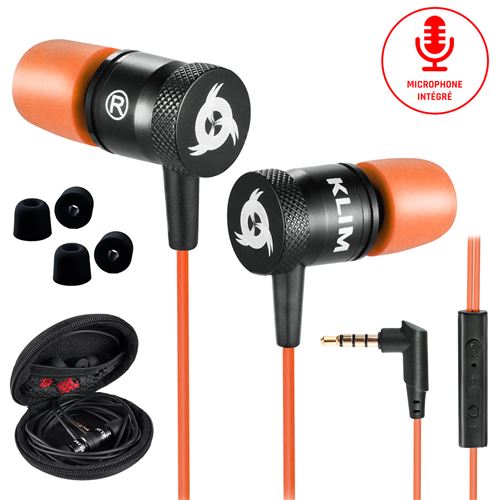KLIM Fusion Écouteurs Haute Qualité Audio - Innovant : Intra-auriculaire avec Mousse à Mémoire de Forme - Orange