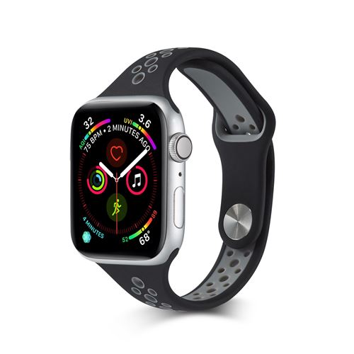 Bracelet sport en silicone respirant pour Apple Watch Series 6/ SE/ 5/ 4 40mm - Noir&Gris