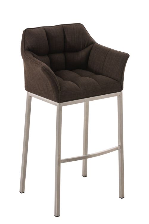 Tabouret de bar damaso en tissu avec 4 pieds , marron/acier inoxydable