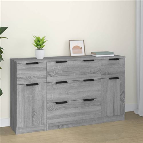 Ensemble de buffets 3 pcs Sonoma gris Bois d ingénierie