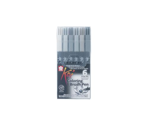 SAKURA Stylo pinceau Koi Coloring Brush, étui de 6, gris