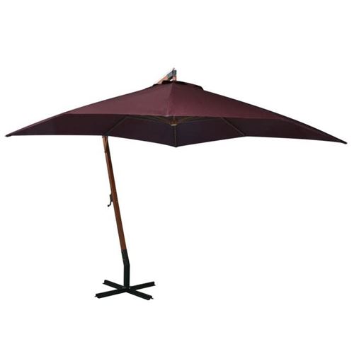 Parasol suspendu avec m&acirc;t Rouge bordeaux 3x3 m Bois de sapin