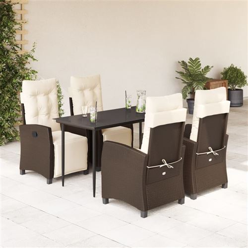 vidaXL Ensemble à manger de jardin 5 pcs et coussins marron poly rotin