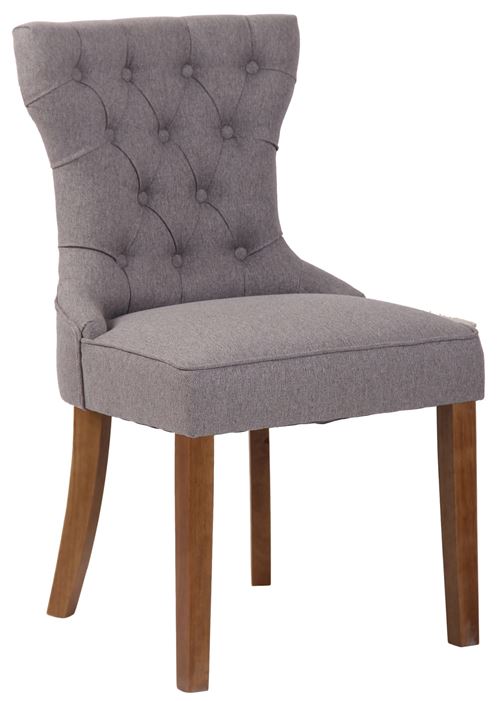 Chaise de salle à manger Franca en tissu avec pieds en bois de caoutchouc , Gris/Antique clair